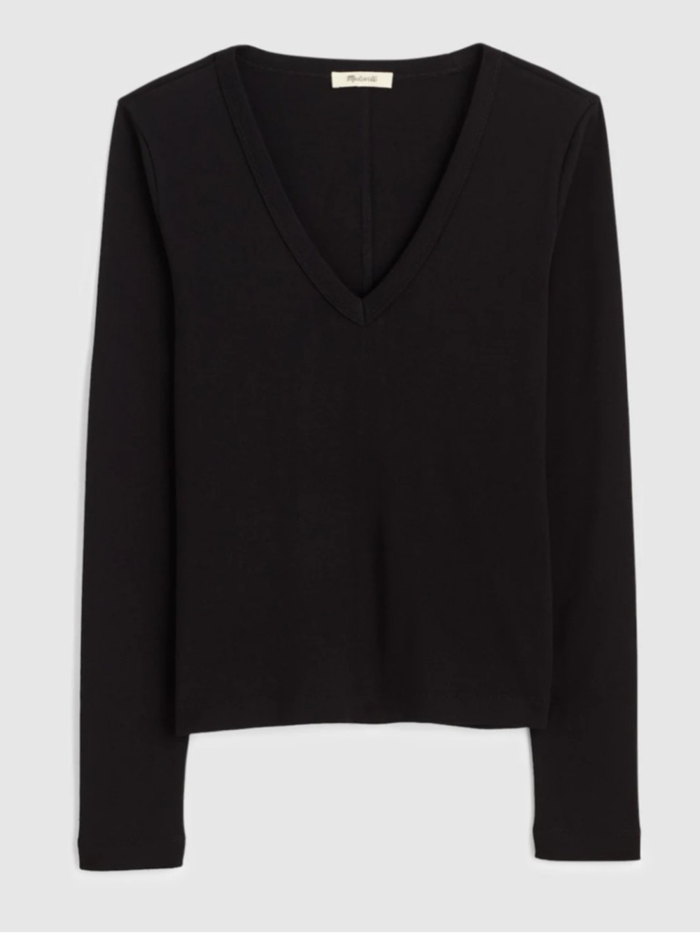 Madewell The '90s V-Neck Long-Sleeve‎ Tee in Compact Cotton Black Size S NWT
